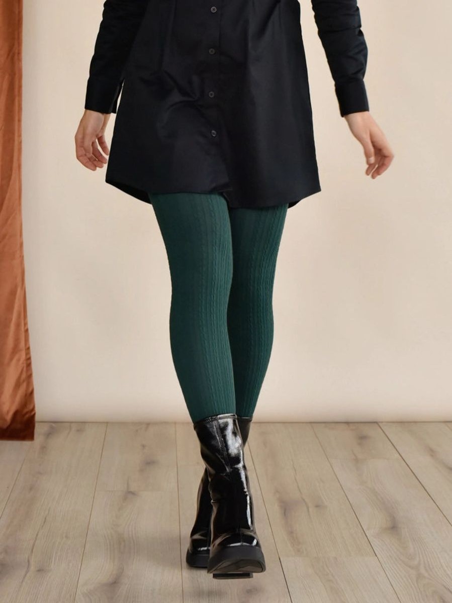 Hot Rachel Cable Organic Cotton Tights Forest Green