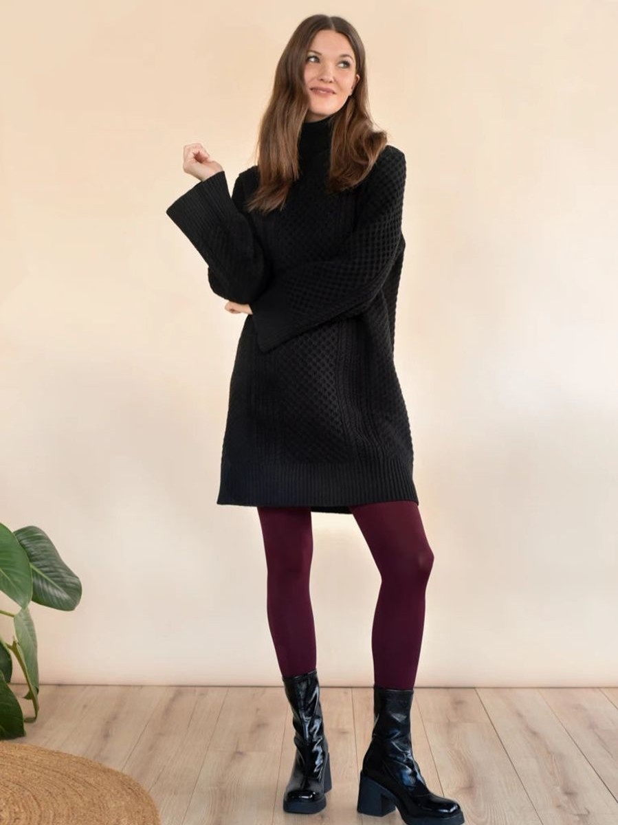 Online Rachel Ingrid Cable Knit Sweater Dress Black