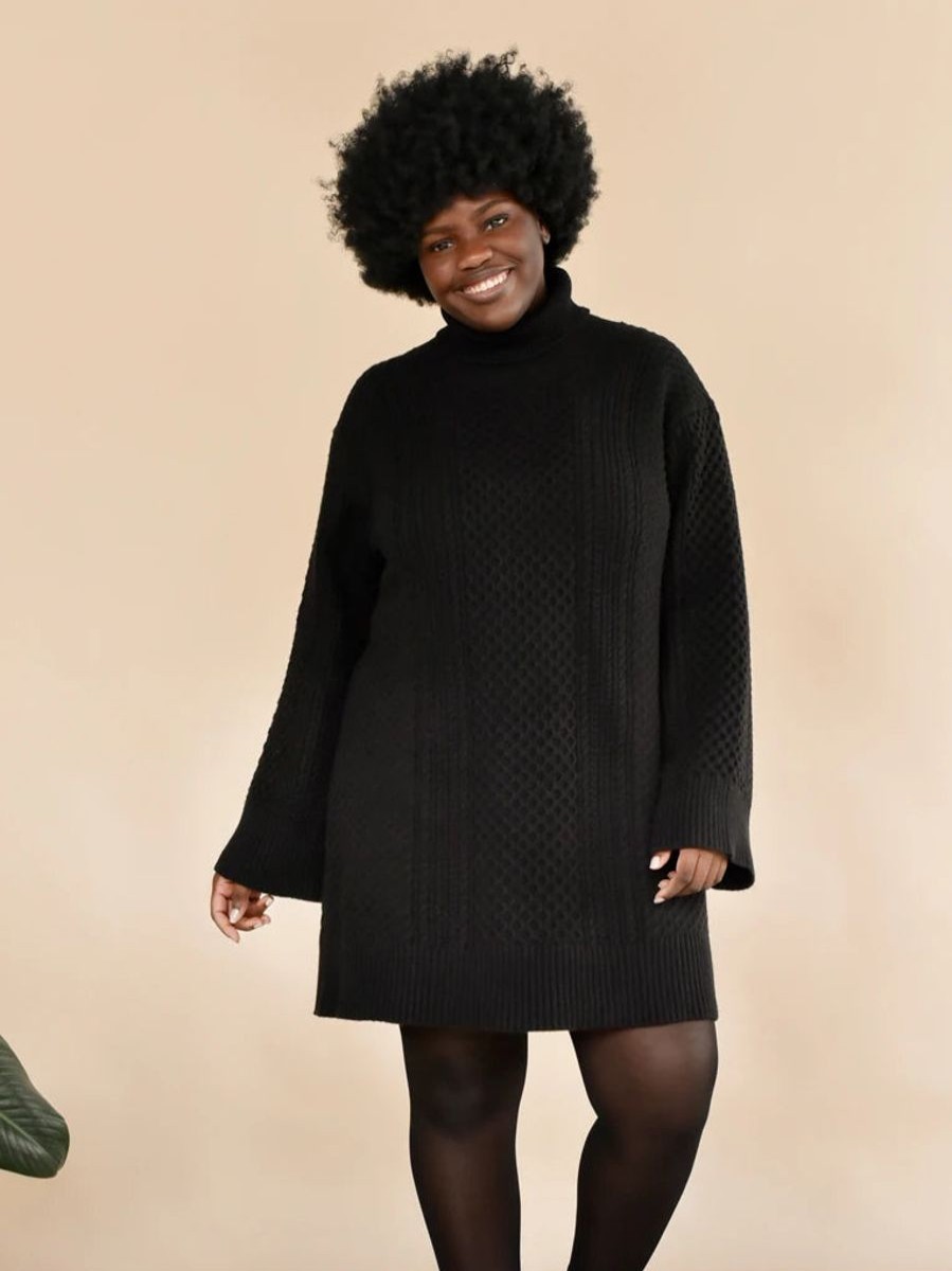 Online Rachel Ingrid Cable Knit Sweater Dress Black