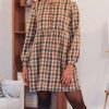 New Rachel Julia Camel Plaid Babydoll Dress