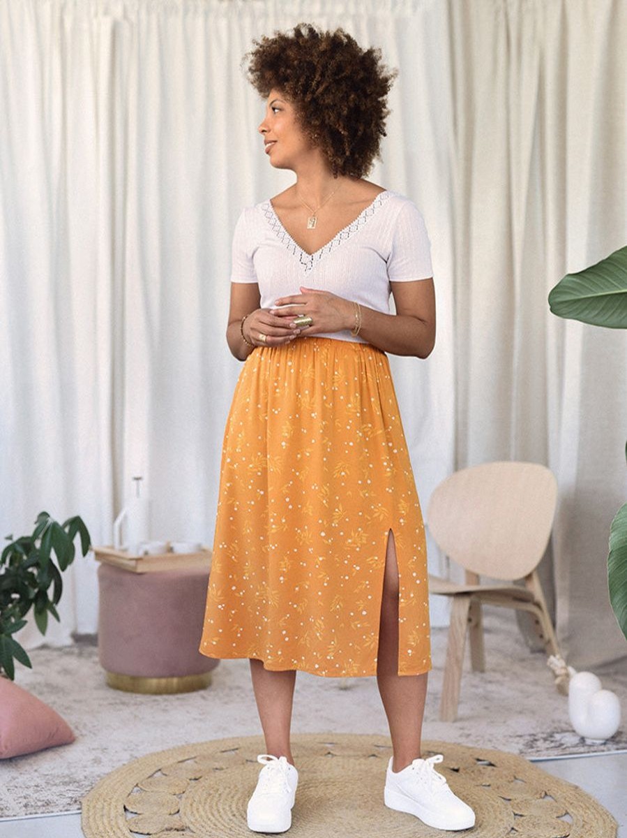 Hot Rachel Yellow Lily Fluid Midi Skirt