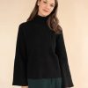 New Rachel Hilda Cable Knit Sweater Top Black