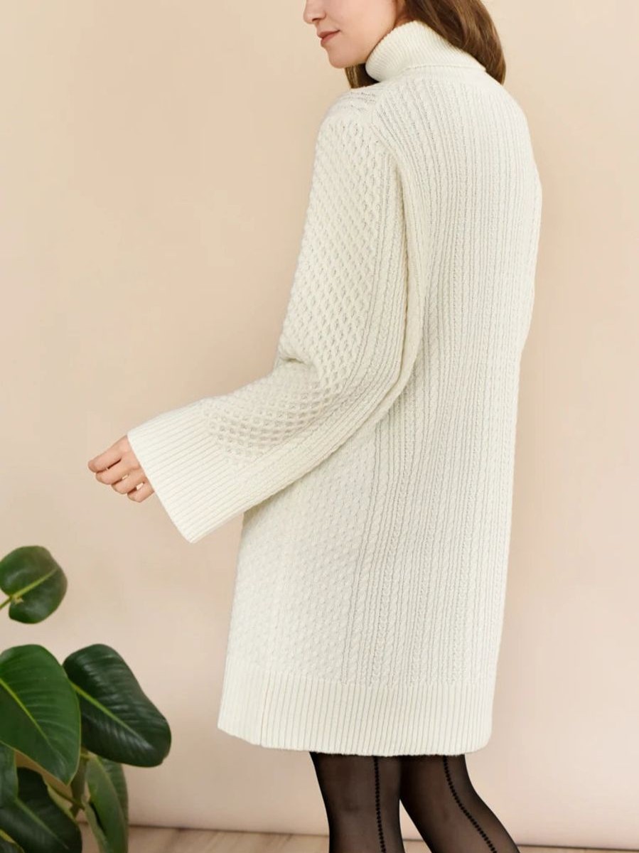 Hot Rachel Ingrid Cable Knit Sweater Dress Off White